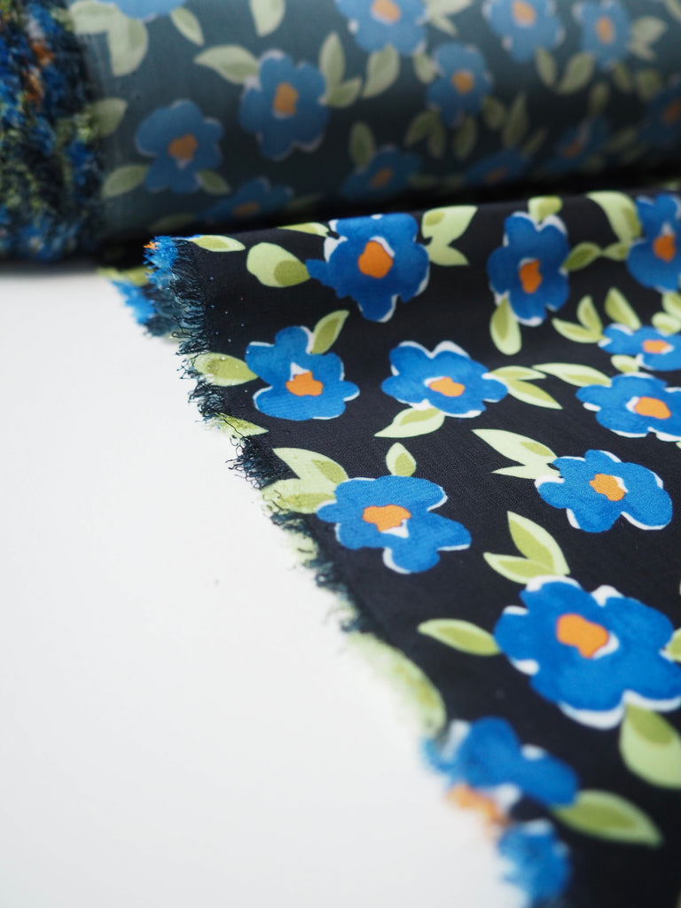 Blue Bloom Crepe de Chine