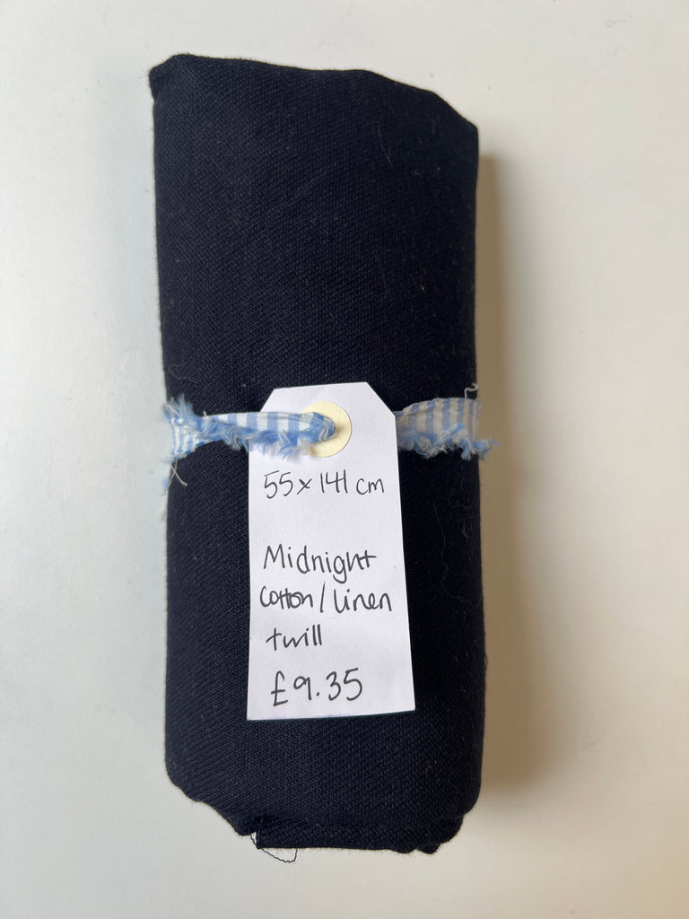 Midnight Cotton Linen Twill Remnant