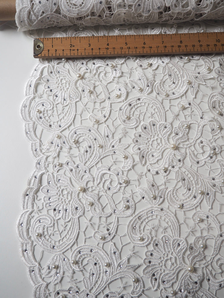 White Pearl + Diamanté Guipure Lace