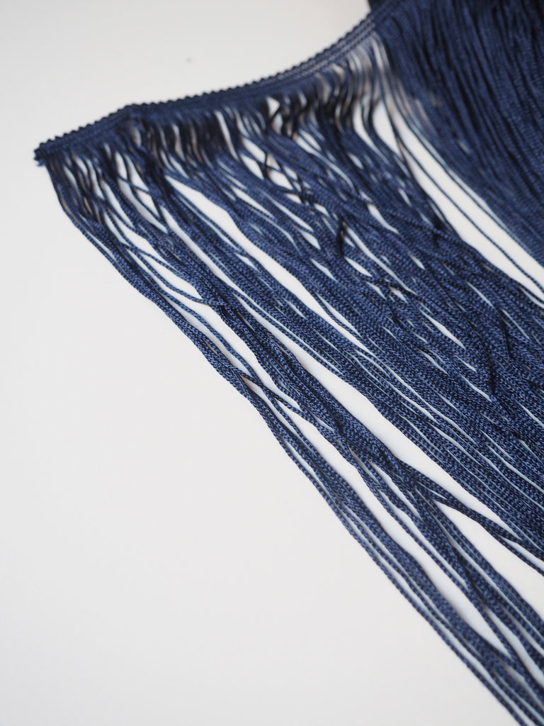 Navy Chainette Viscose Fringe 47cm