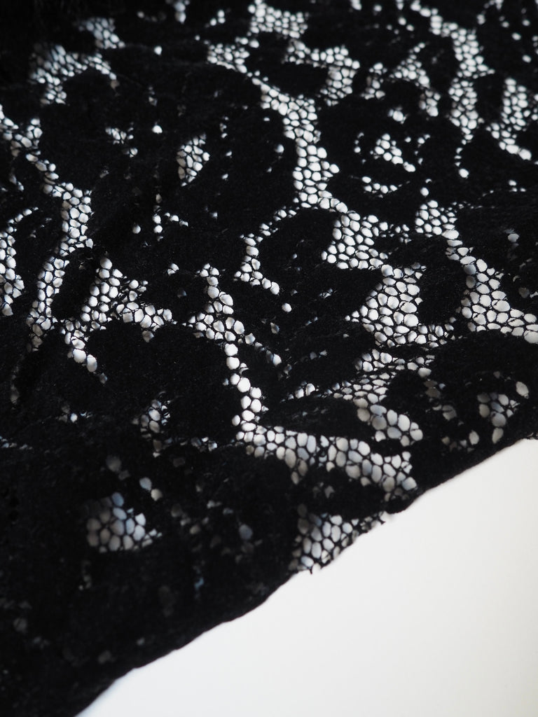 Black Rose Velvet Flocked Lace