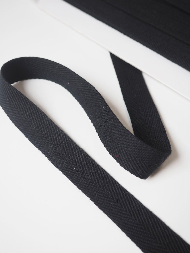 Black Cotton Herringbone Webbing 20mm