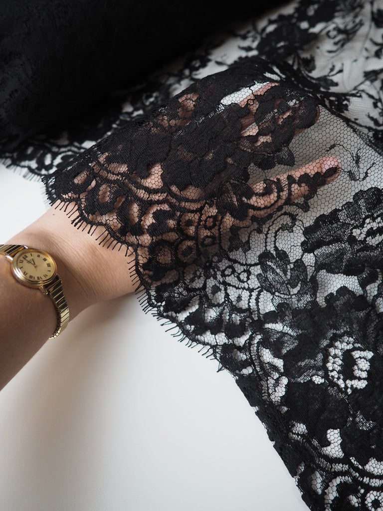 Black Corded Floral Scallop Lace