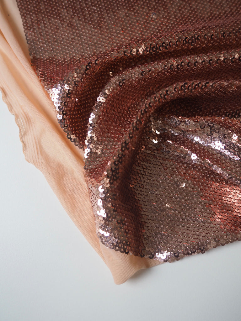 Rose Gold Sunburst Sequin Stretch Mesh