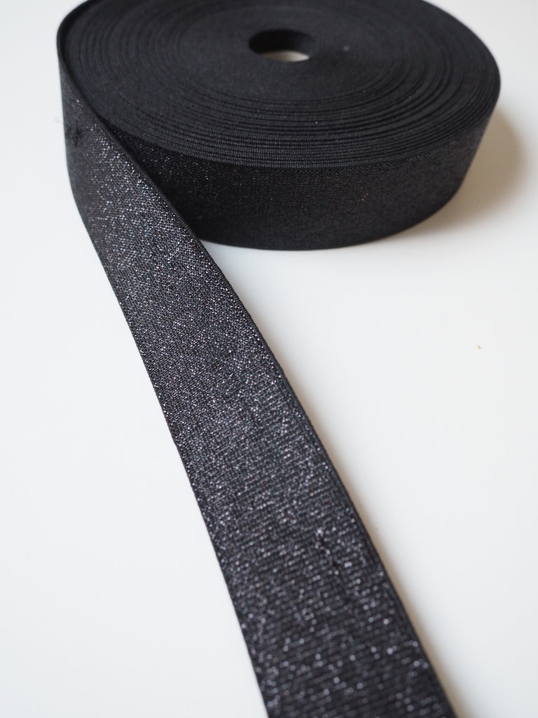 Black Metallic Lurex Elastic 35mm