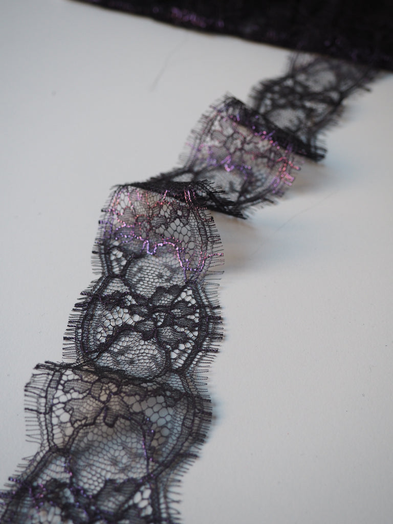 Purple Foiled Scalloped Lace Trim 5cm