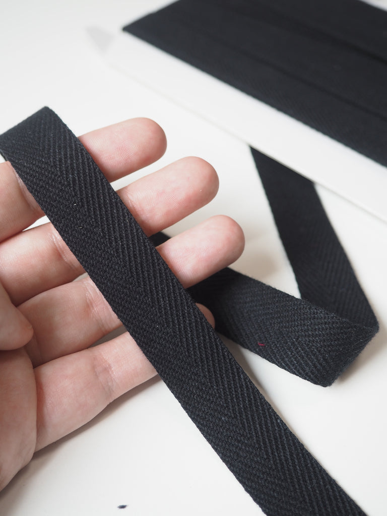 Black Cotton Herringbone Webbing 20mm