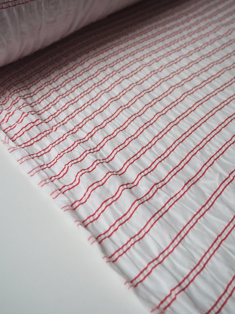 Red + White Degrading Stripe Viscose (Per Piece)