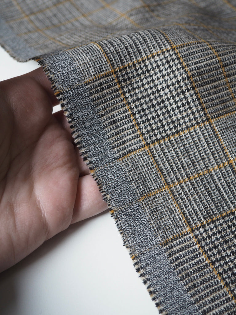 Yellow Houndstooth Stretch Viscose Check