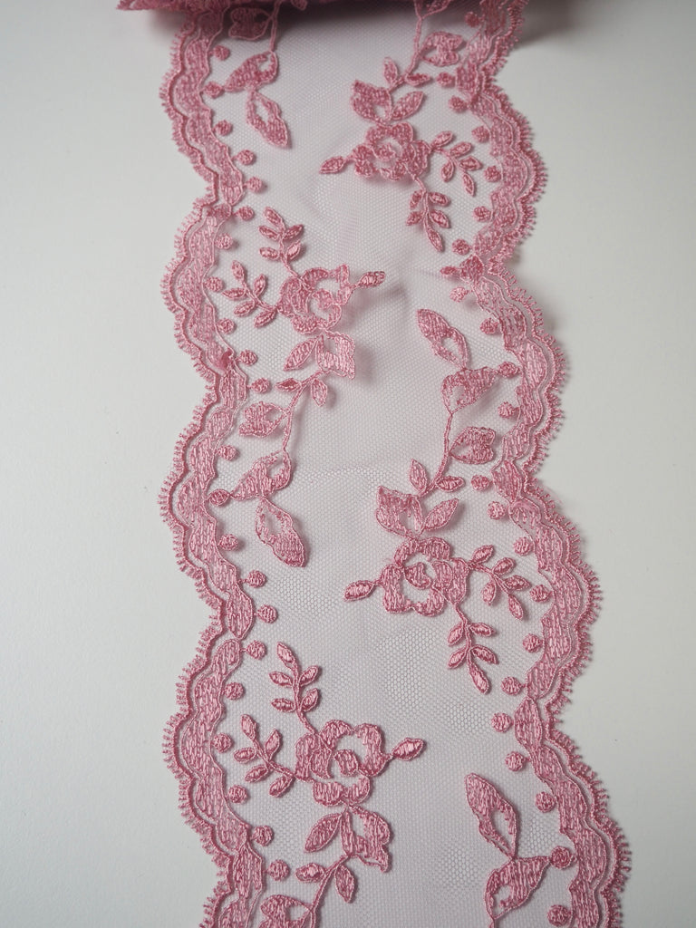 Pink Rose Garland Scallop Lace Trim 10cm