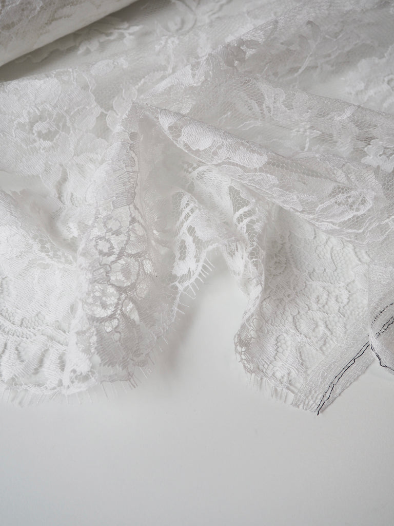 White Corded Floral Scallop Lace