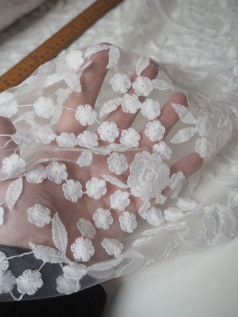 White Dancing Floral Embroidered Tulle