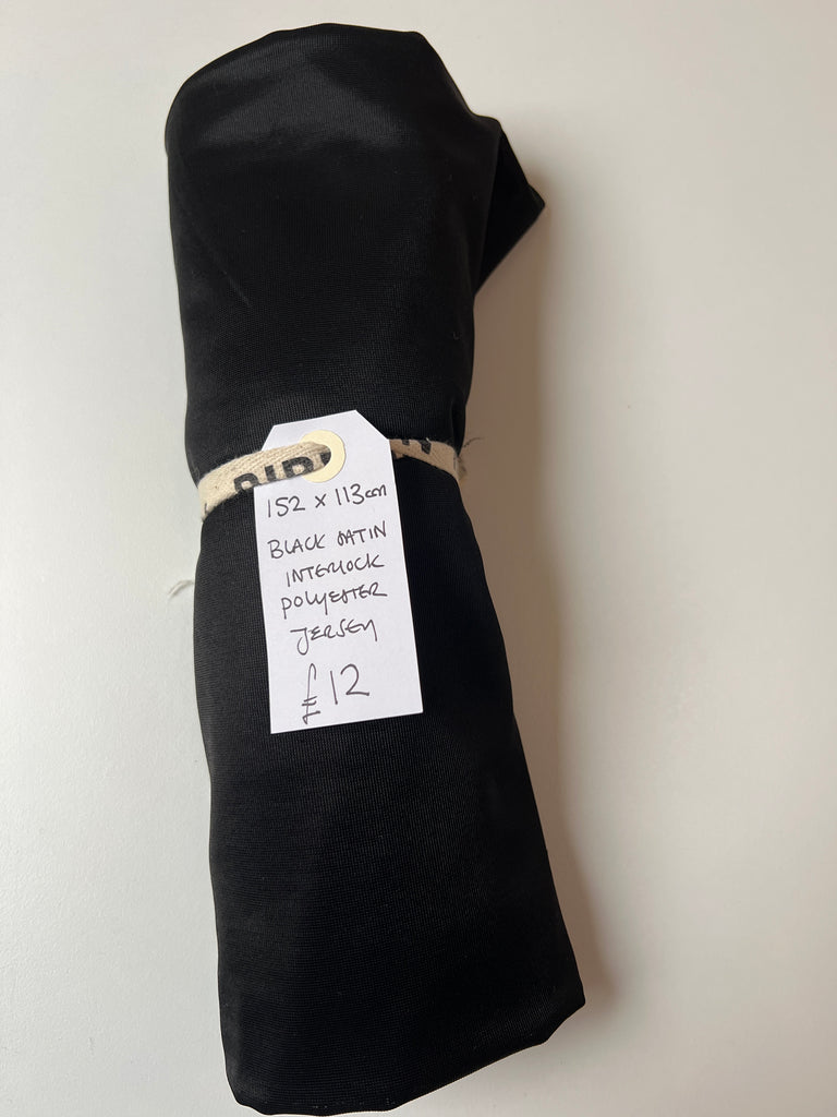 Black Satin Interlock Polyester Jersey Remnant