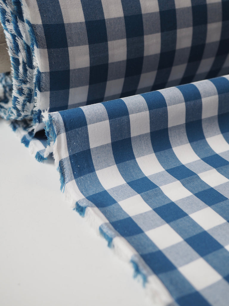 Blue Cotton Gingham Poplin