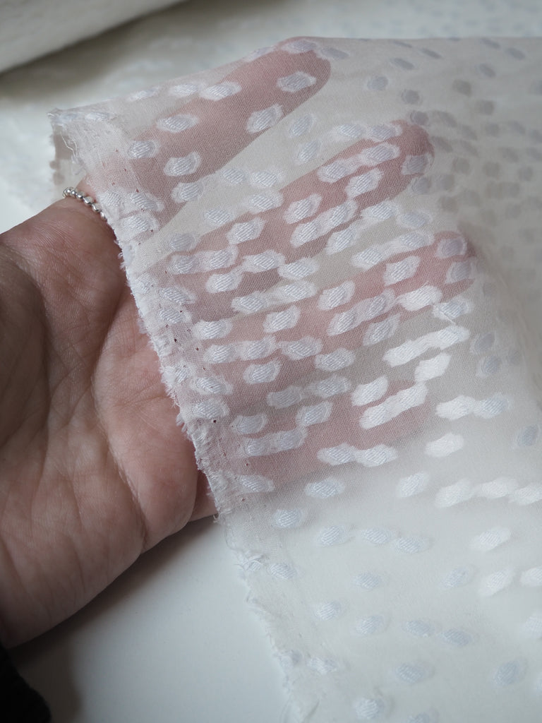 White Spotted Silk Jacquard Chiffon