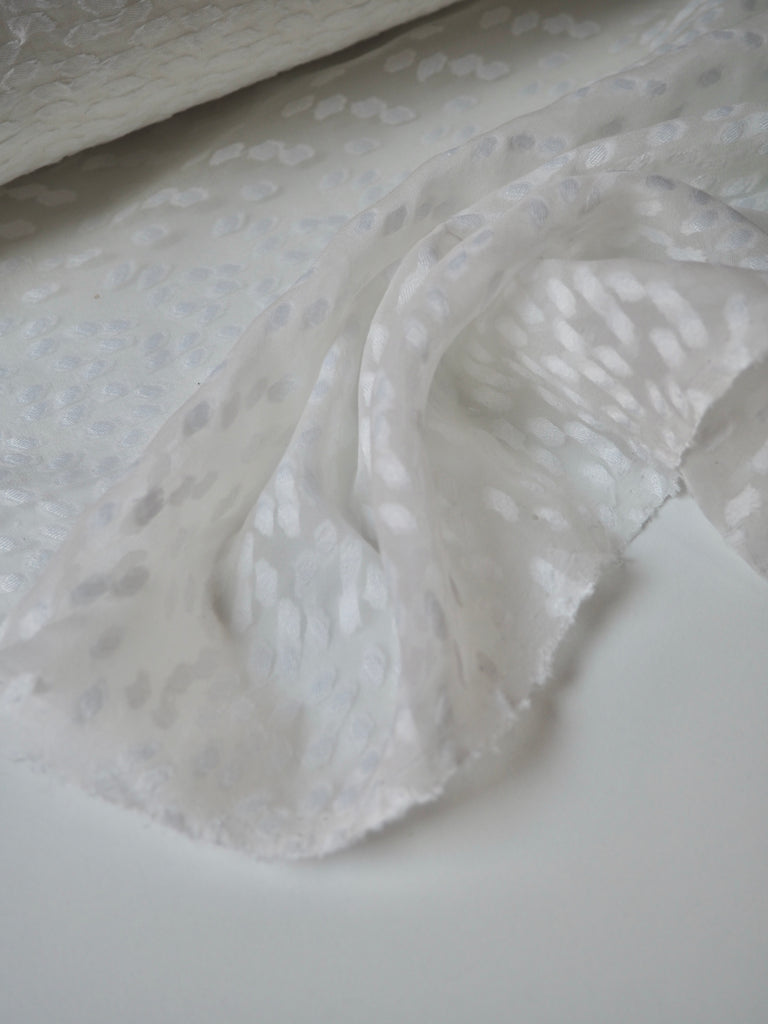 White Spotted Silk Jacquard Chiffon