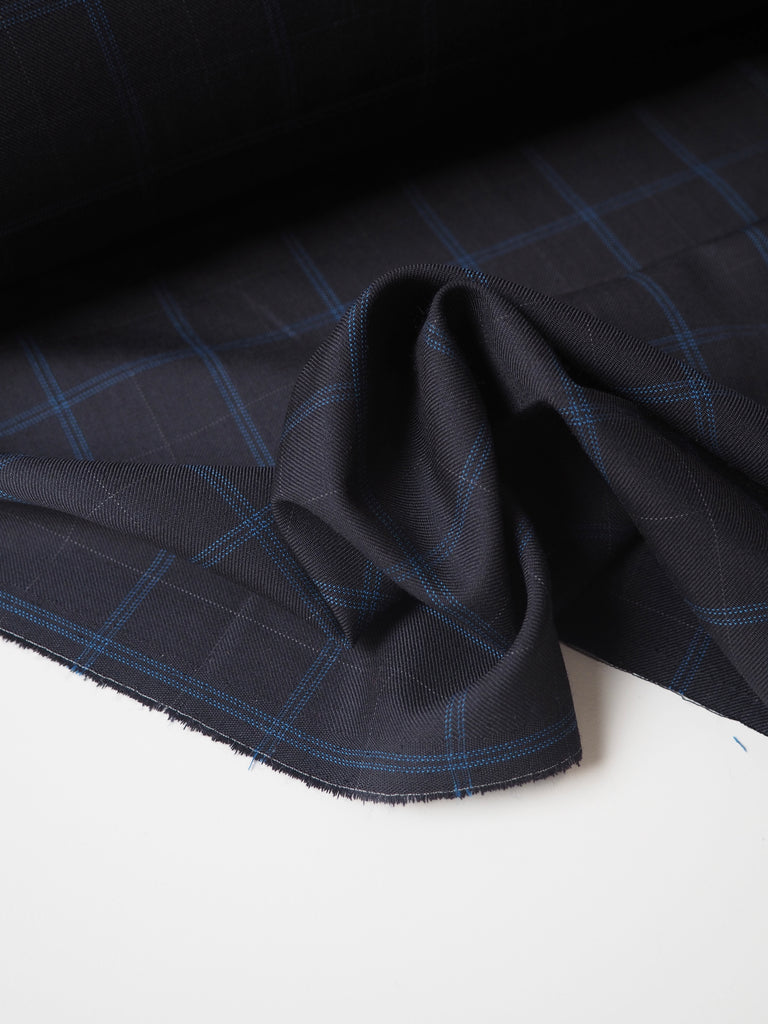 Blue + Navy Check Wool Twill