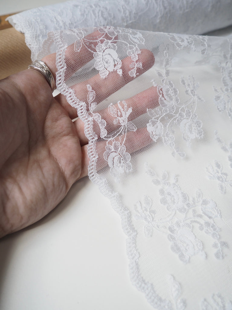 White Peony Bouquet Scallop Lace