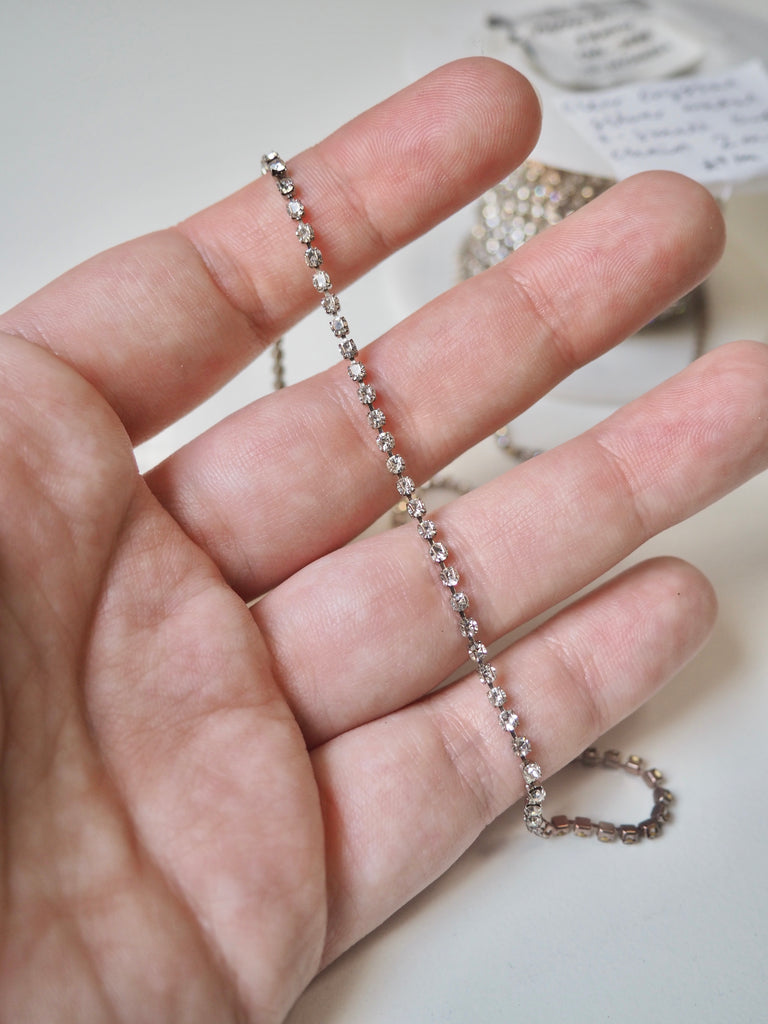 Clear Crystal Silver Cup Chain 2mm