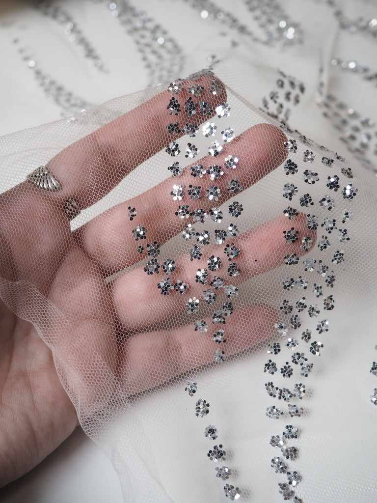 Ivory + Silver Zebra Glitter Tulle