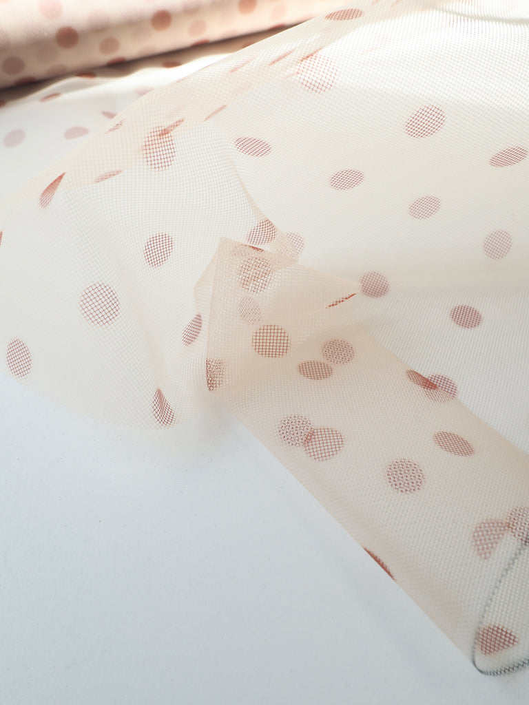 Orange Polka Dot Printed Rigid Tulle