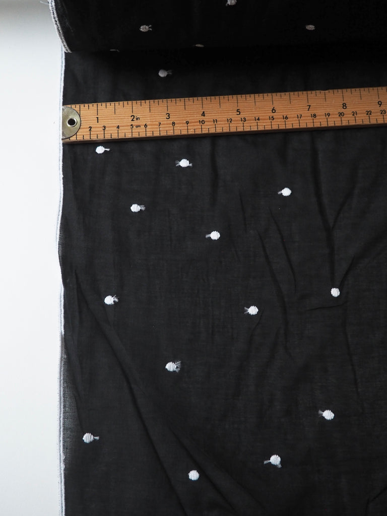 Black Embroidered Polka Dot Cotton Voile