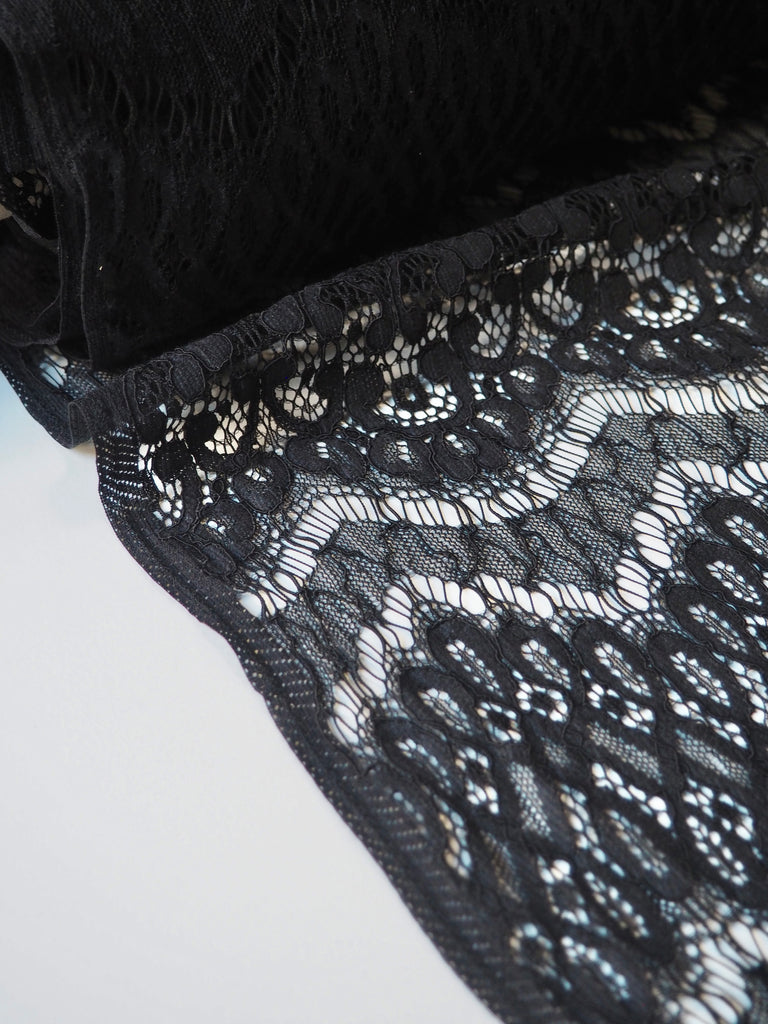Black Stripe Scallop Corded Lace