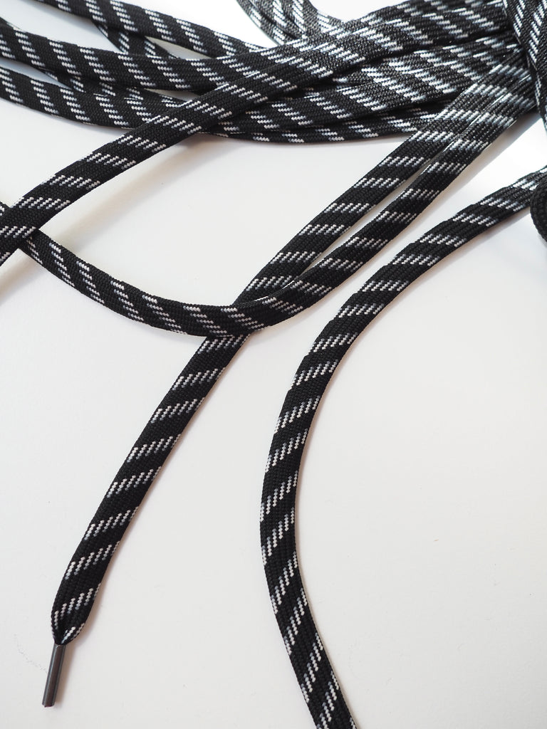 Black + White Jacquard Flat Laces 9mm