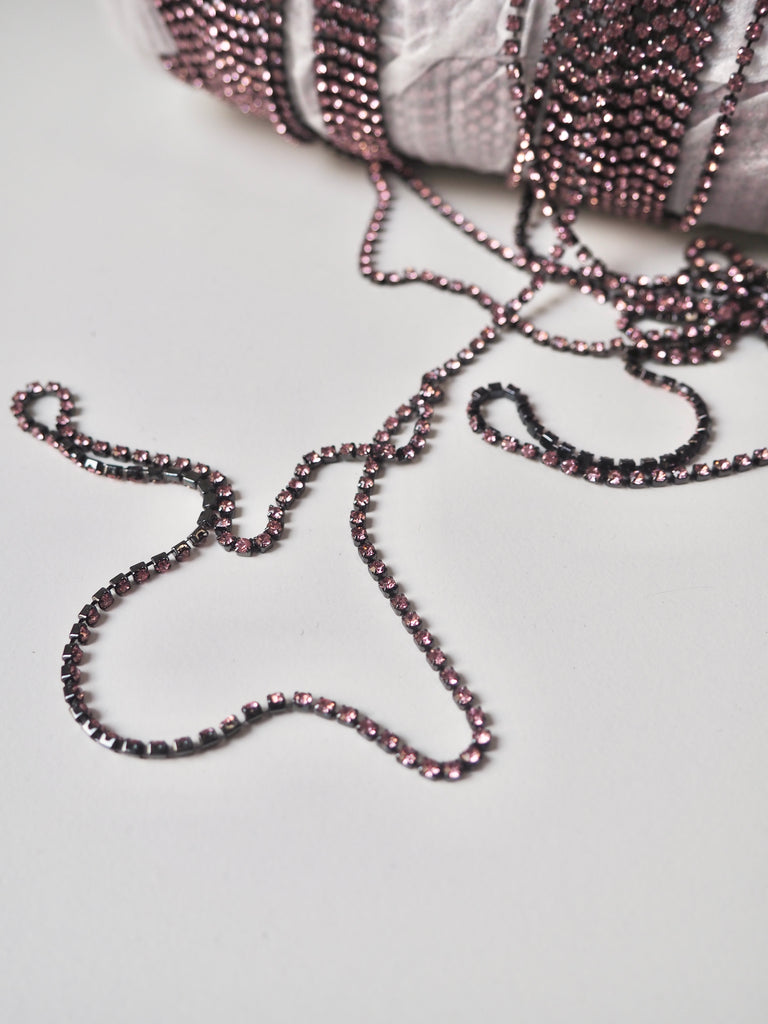 Pink Crystal Gunmetal Cup Chain 2mm