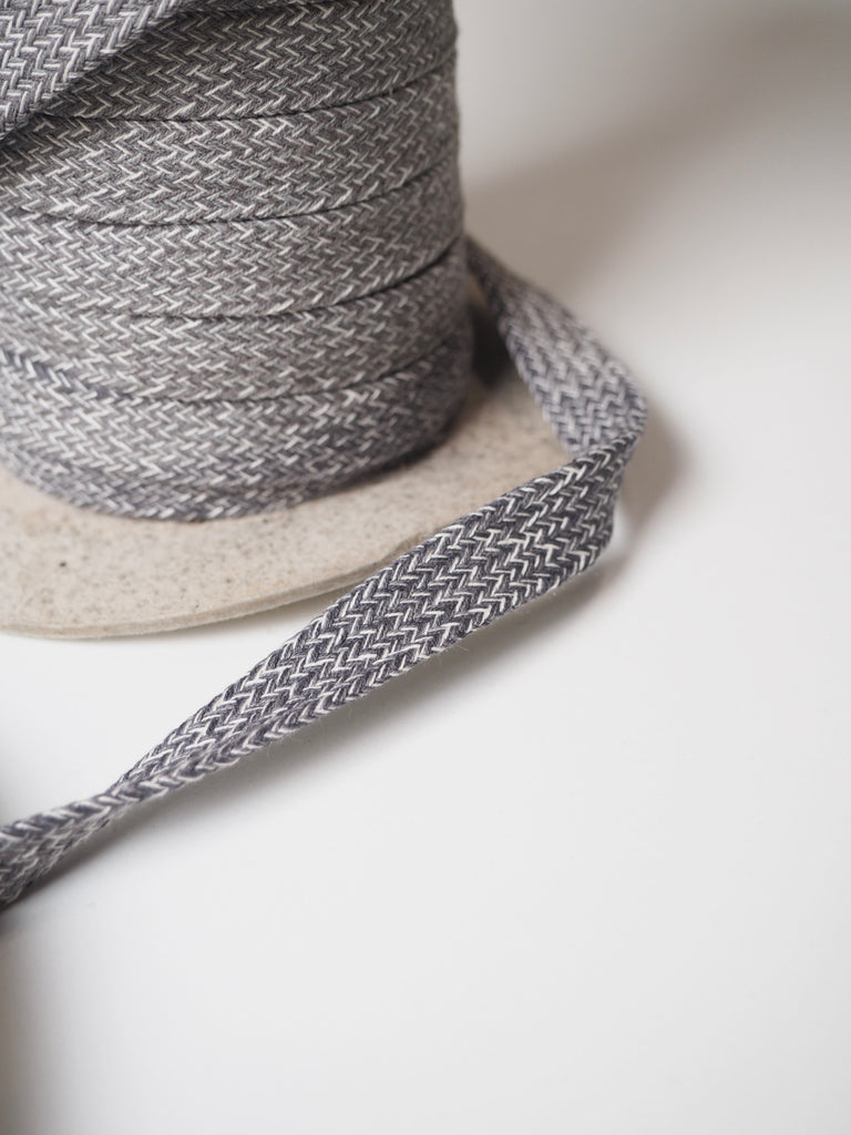 Grey + White Flat Braided Cotton Cord 15mm