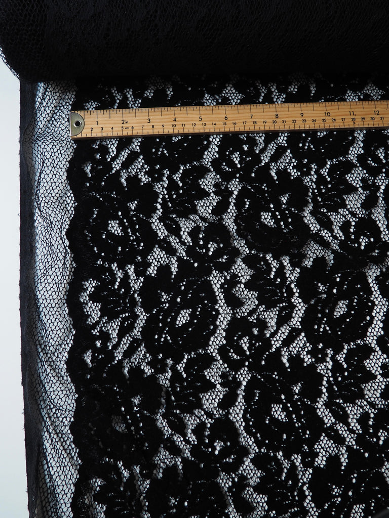 Black Rose Velvet Flocked Lace