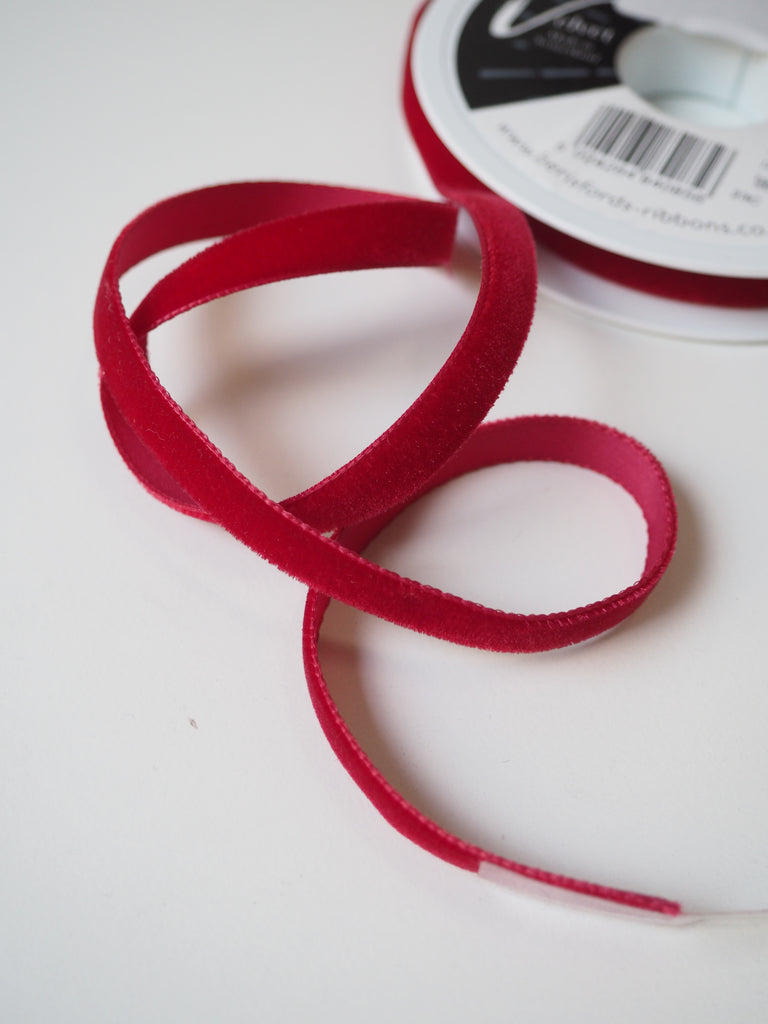 Berisfords Raspberry Red Velvet Ribbon 9mm