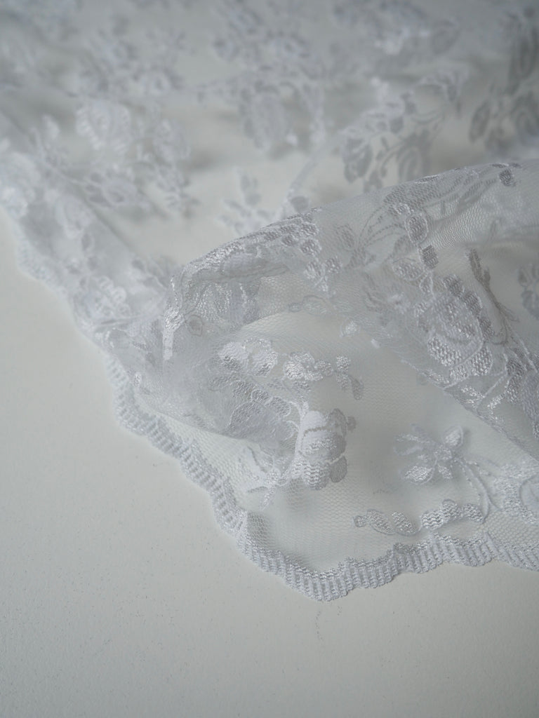 White Peony Bouquet Scallop Lace