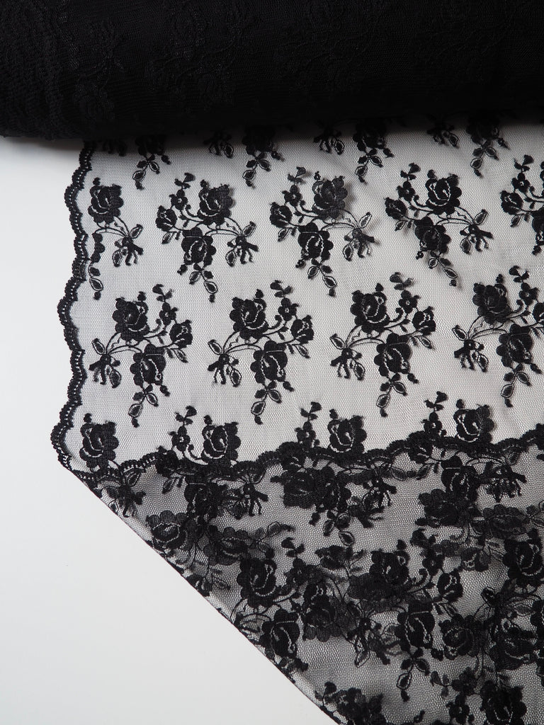 Black Peony Bouquet Scallop Lace