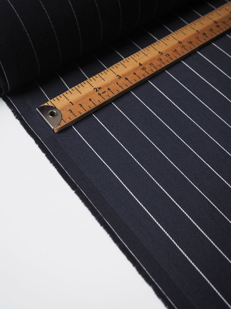 Navy Sateen Wool Pinstripe