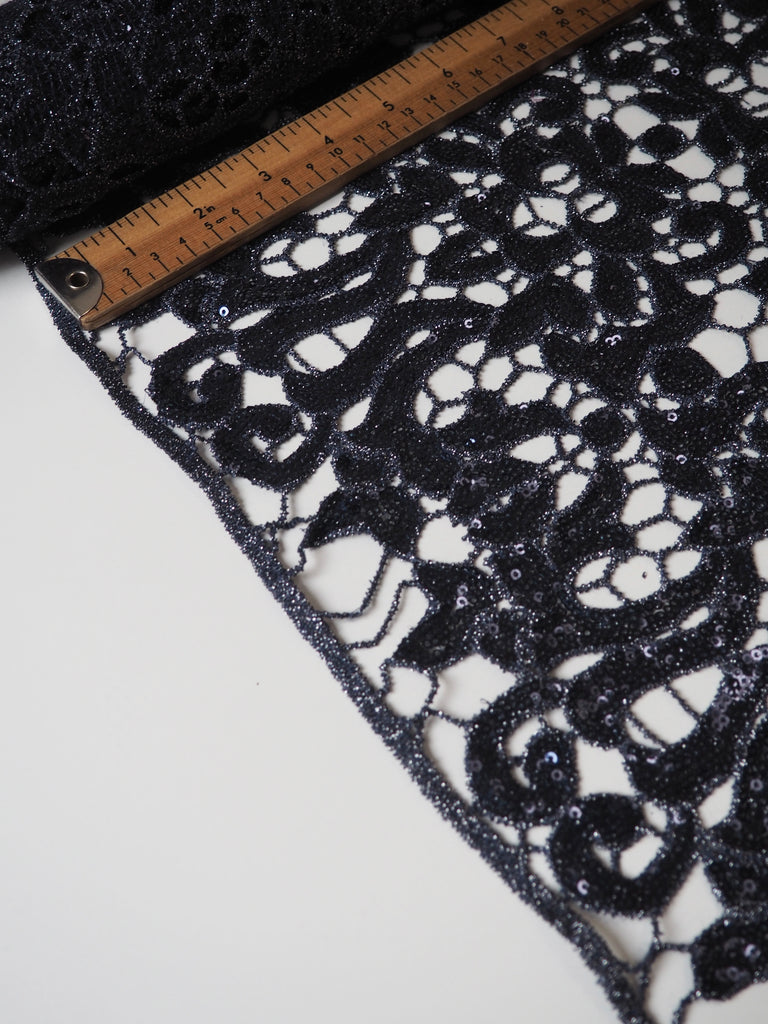 Navy Lurex Sequin Guipure Lace