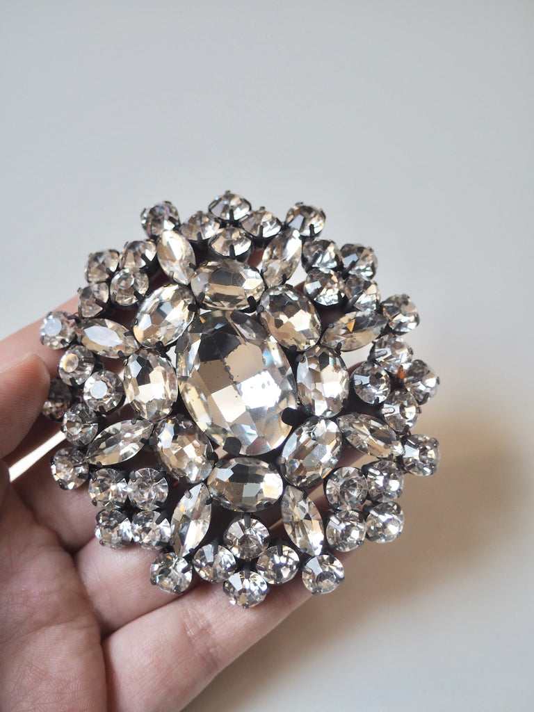 Clear + Black Crystal Brooch