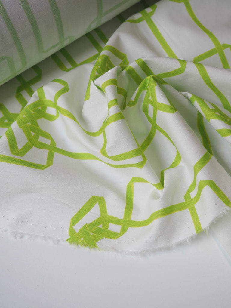 Lime Bow Stripe Cotton Poplin