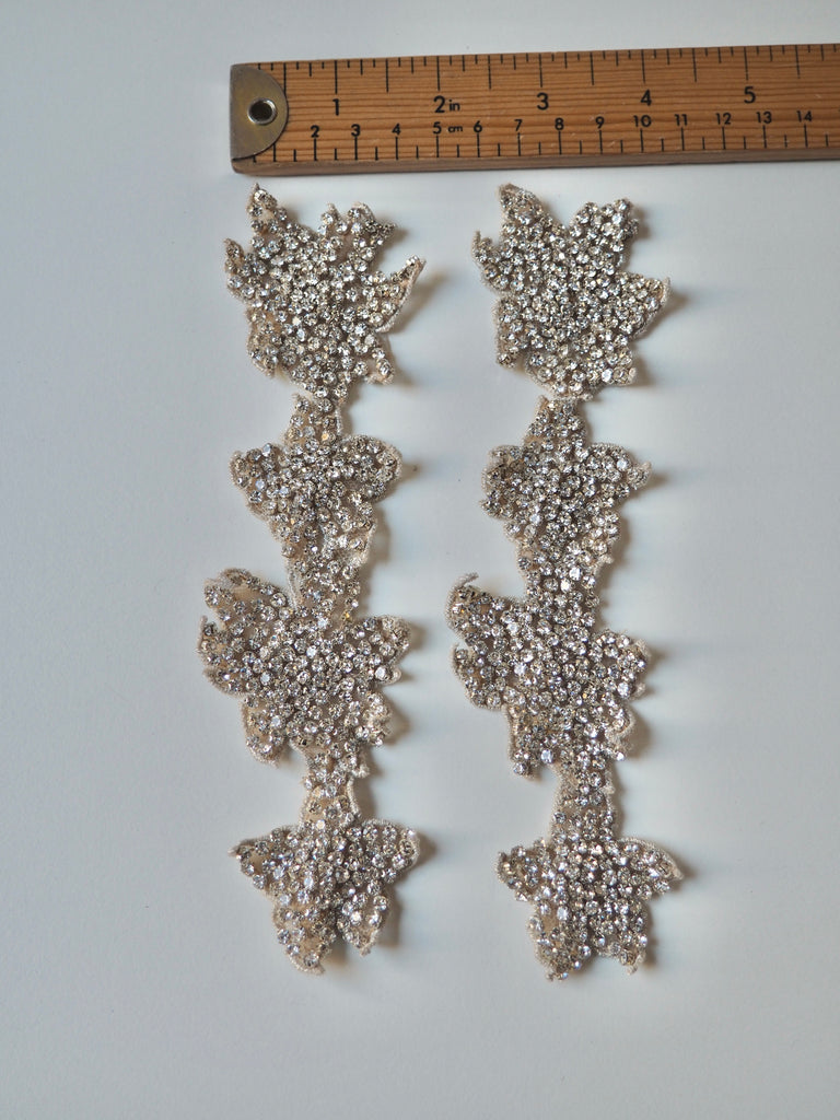 Hand Beaded Medium Silver Floral Crystal Appliqué