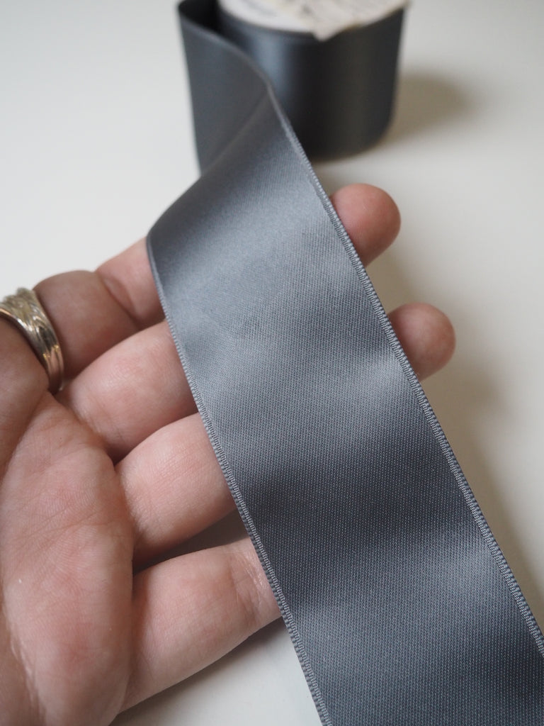 Grey Double Faced Satin Ribbon 40mm