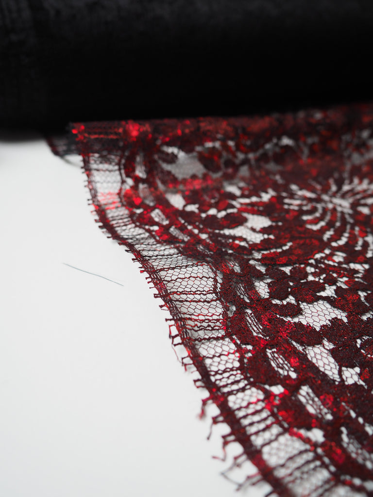 Red Iridescent Foiled French Lace