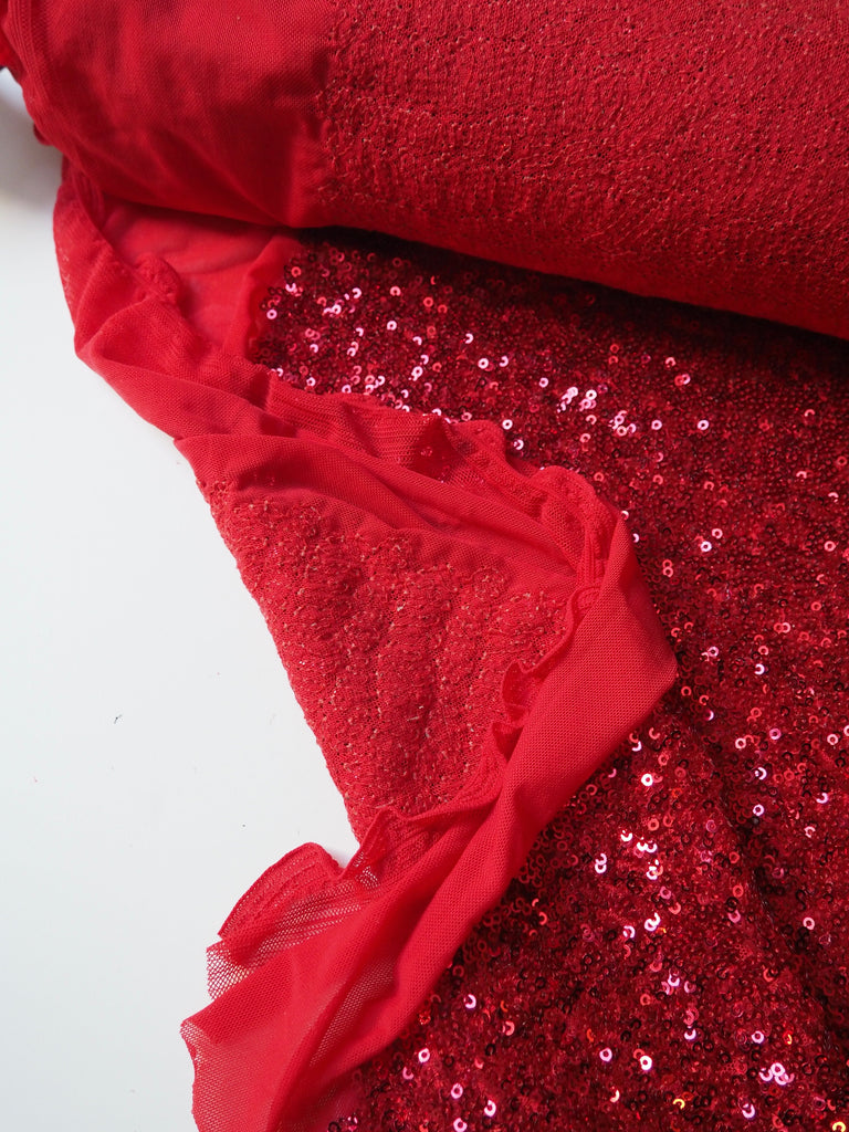 Red Sequin Stretch Mesh