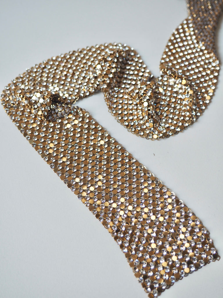 Gold Crystal Chainmail Trim 40mm