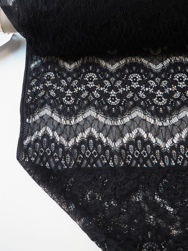 Black Stripe Scallop Corded Lace