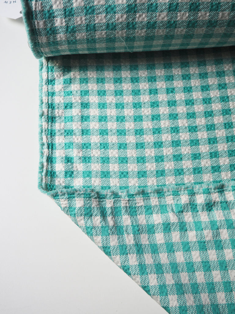 Turquoise Gingham Waffled Crepe