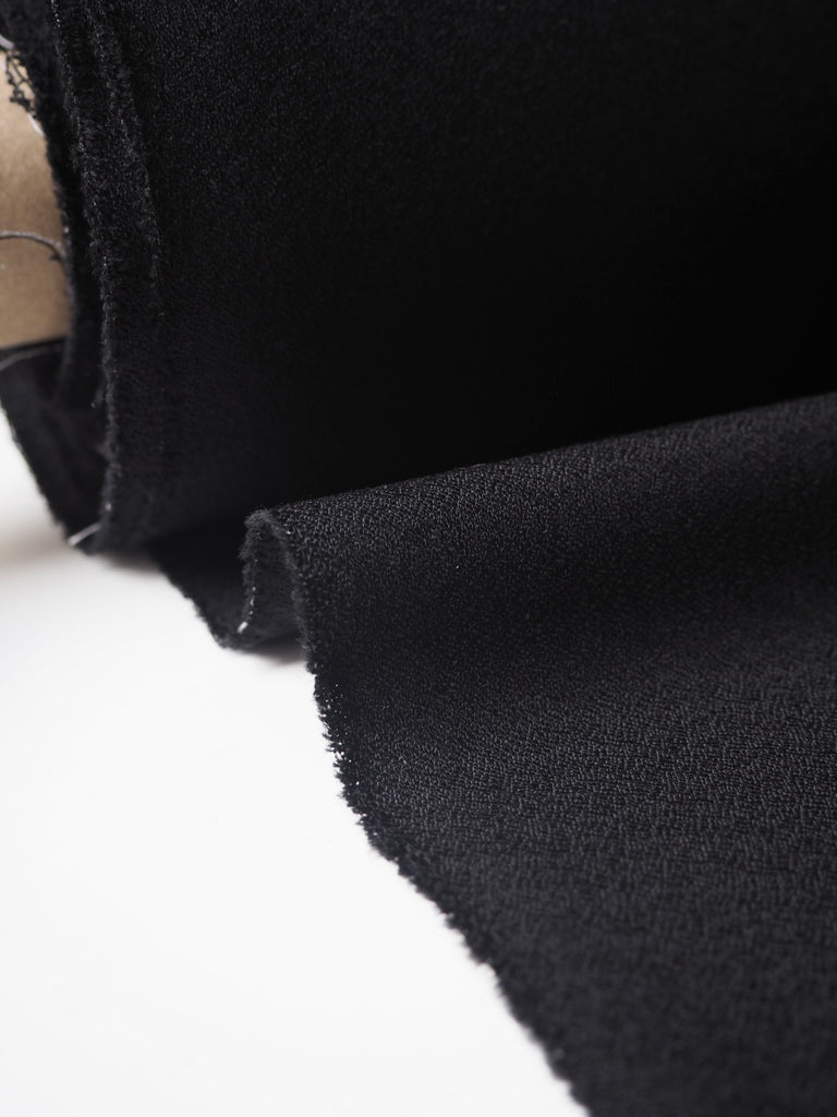 Black Sateen Stretch Wool Crepe