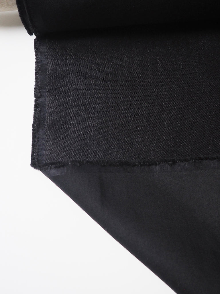 Black Satin Wool Twill