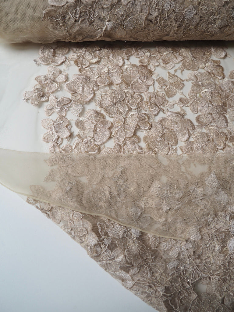 Champagne Embroidered Floral Applique Tulle