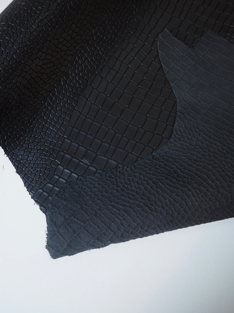 Black Embossed Geometric Crocodile Calfskin