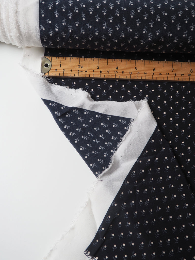 Navy Dainty Leaf Silk Crepe de Chine